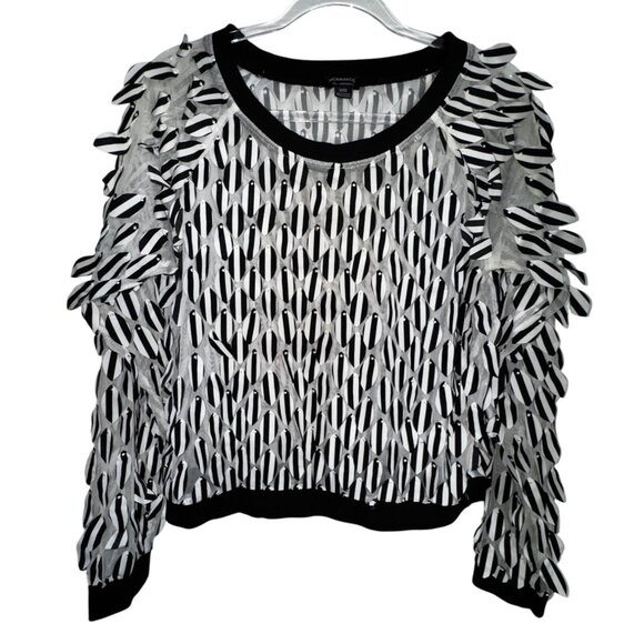 Funky Y2K Black & White Fringe 3D Geometric Shirt Top Blouse By Hommage Medium - Picture 1 of 6
